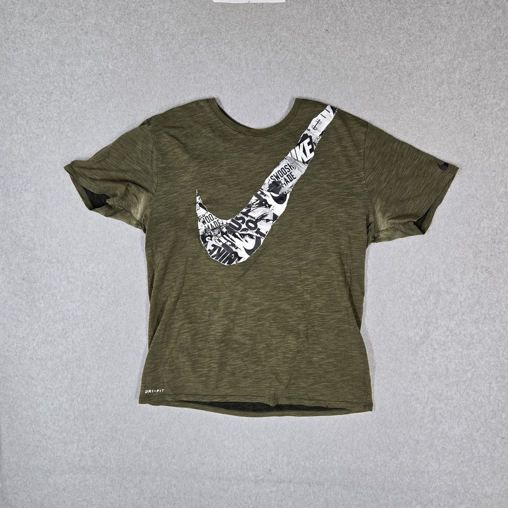 Nike Women Shirt L Green Graphic Swoosh Logo Dri-Fit The Nike Tee Athletic READ